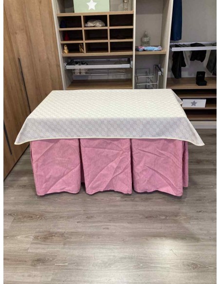 Conjunto Chenilla 10 Pliegues color Rosa Pastel con Tapete Crema