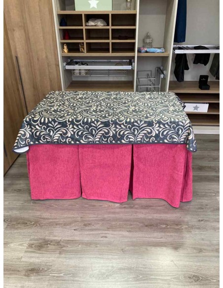 Conjunto Chenilla 10 Pliegues color Rosa Chicle con Tapete Nature