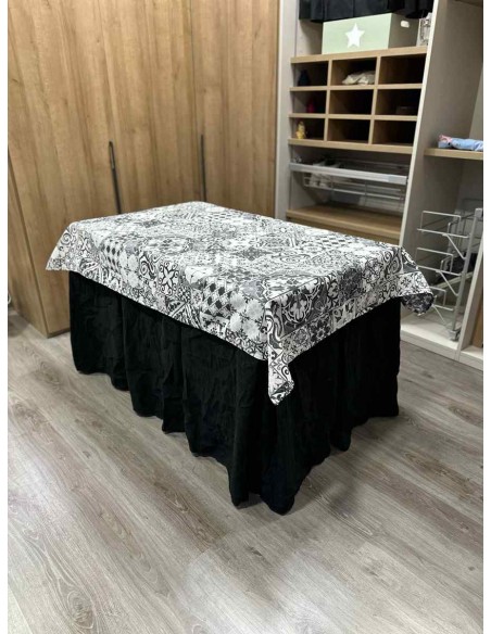 Conjunto Chenilla 10 Pliegues color Negro con Tapete Mosaico