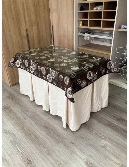 Conjunto Chenilla 10 Pliegues color Marfil con Tapete Mandala