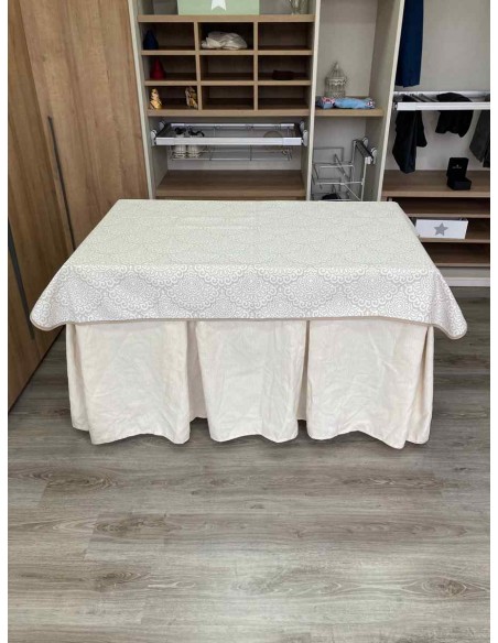 Conjunto Chenilla 10 Pliegues color Marfil con Tapete Amanecer