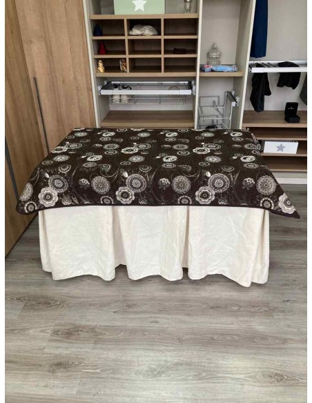 Conjunto Chenilla 10 Pliegues color Marfil con Tapete Mandala