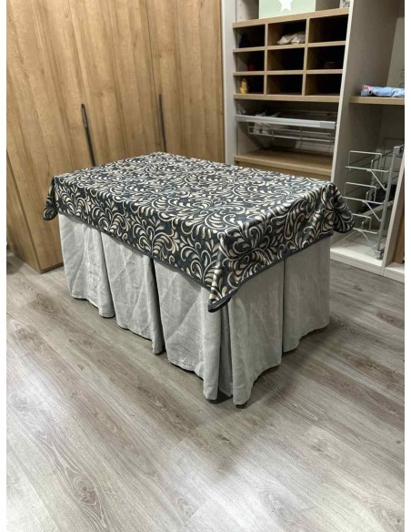 Conjunto Chenilla 10 Pliegues color Gris Claro con Tapete Nature