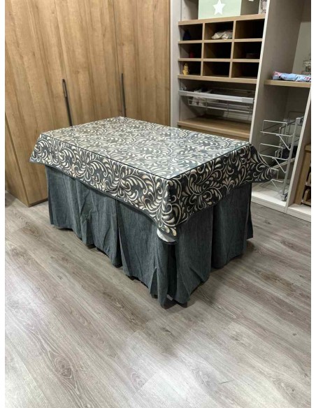 Conjunto Chenilla 10 Pliegues color Gris con Tapete Nature