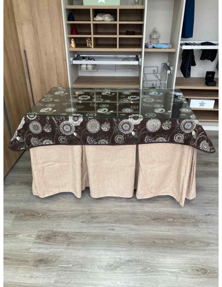 Conjunto Chenilla 10 Pliegues color Beige con Tapete Mandala