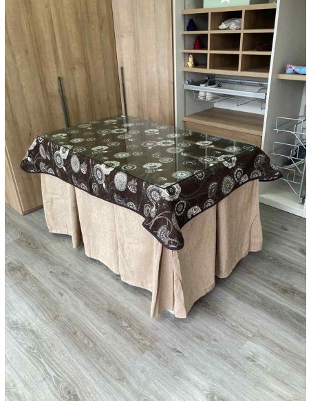 Conjunto Chenilla 10 Pliegues color Beige con Tapete Mandala