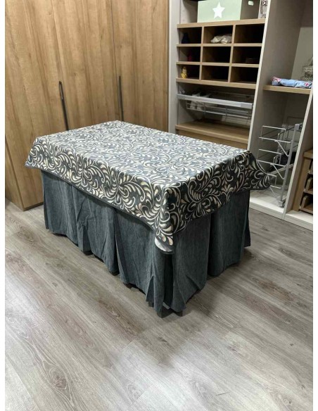 Conjunto Chenilla 10 Pliegues color Gris con Tapete Nature