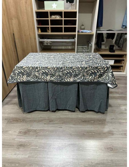 Conjunto Chenilla 10 Pliegues color Gris con Tapete Nature