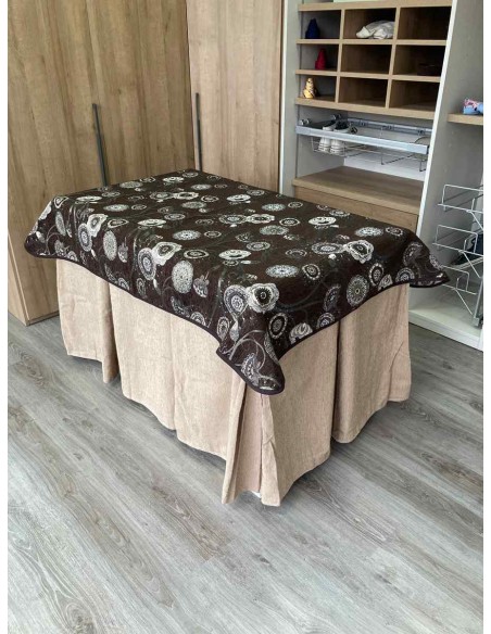 Conjunto Chenilla 10 Pliegues color Beige con Tapete Mandala