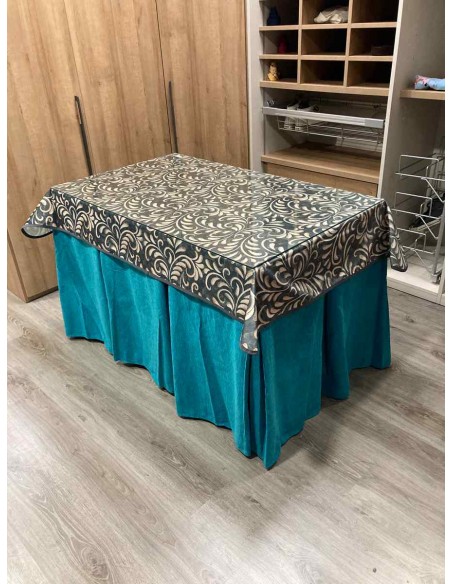 Conjunto Chenilla 10 Pliegues color Azul con Tapete Nature