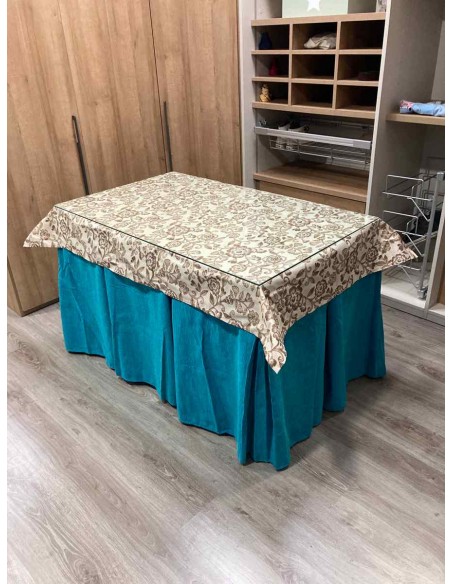 Conjunto Chenilla 10 Pliegues color Azul con Tapete Plantas