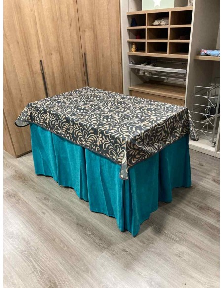 Conjunto Chenilla 10 Pliegues color Azul con Tapete Nature