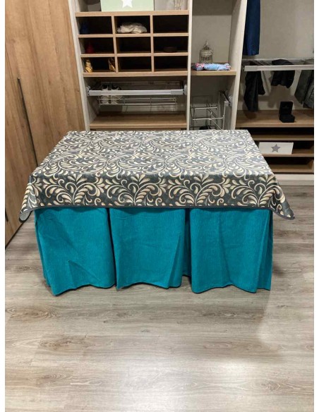 Conjunto Chenilla 10 Pliegues color Azul con Tapete Nature