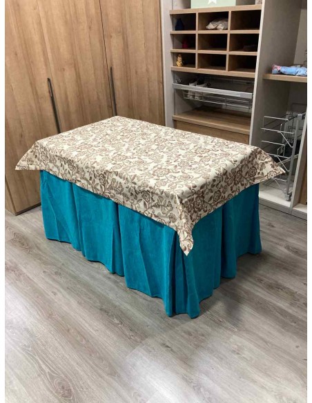 Conjunto Chenilla 10 Pliegues color Azul con Tapete Plantas