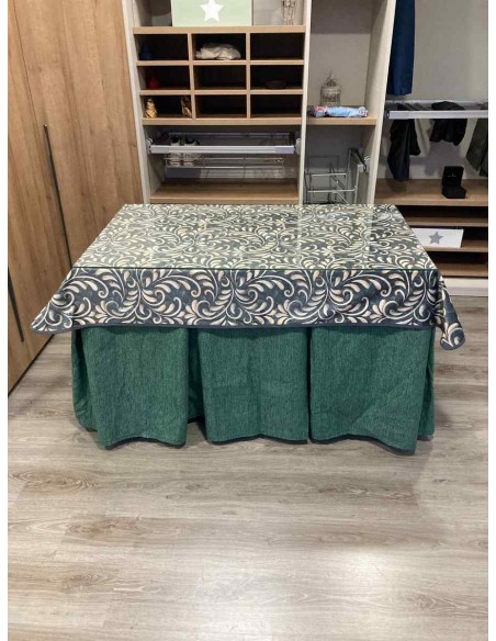 Ropa Chenilla 10 Pliegues color Verde con Tapete Nature