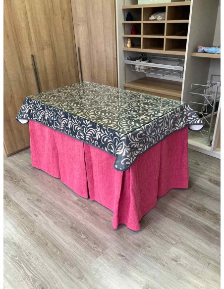 Ropa Chenilla 10 Pliegues color Rosa Chicle con Tapete Nature