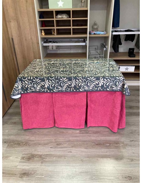 Ropa Chenilla 10 Pliegues color Rosa Chicle con Tapete Nature