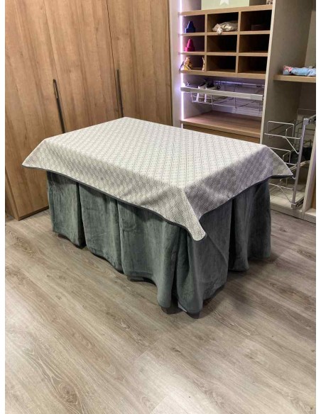 Conjunto Doble Grueso 10 Pliegues Gris con Tapete Rombos