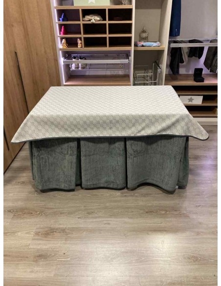 Conjunto Doble Grueso 10 Pliegues Gris con Tapete Rombos