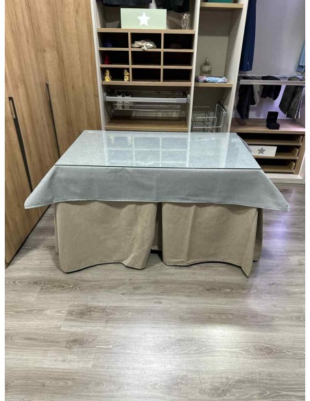 Conjunto Antimanchas Aterciopelada Triplegrueso color Beige con Tapete Liso Gris