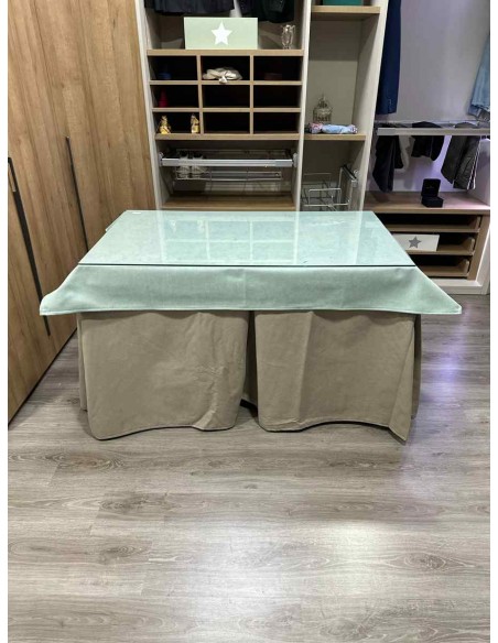 Conjunto Antimanchas Aterciopelada Triplegrueso color Beige con Tapete Liso Verde Pastel