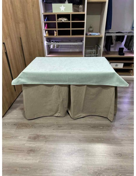 Conjunto Antimanchas Aterciopelada Triplegrueso color Beige con Tapete Liso Verde Pastel