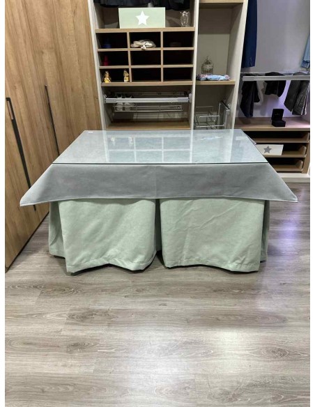 Conjunto Antimanchas Aterciopelada Triplegrueso color Verde Pastel con Tapete Liso Gris