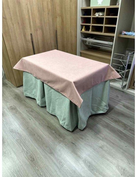 Conjunto Antimanchas Aterciopelada Triplegrueso color Verde Pastel con Tapete Liso Rosa
