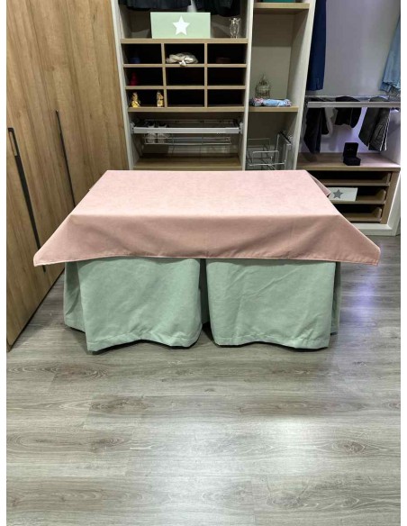 Conjunto Antimanchas Aterciopelada Triplegrueso color Verde Pastel con Tapete Liso Rosa