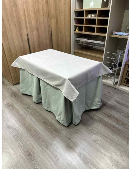 Conjunto Antimanchas Aterciopelada Triplegrueso color Verde Pastel con Tapete Liso Marfil