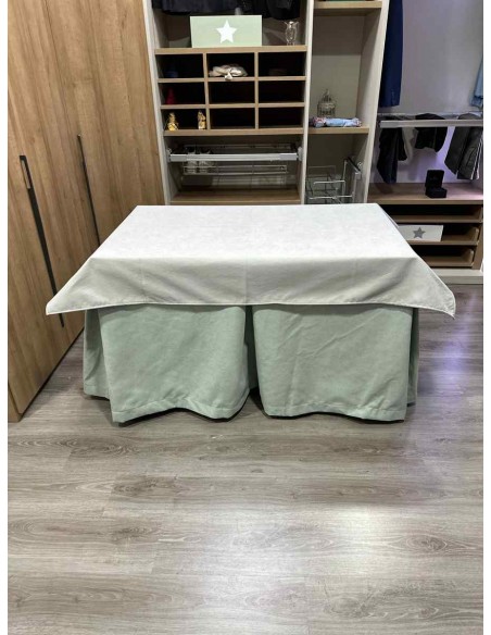 Conjunto Antimanchas Aterciopelada Triplegrueso color Verde Pastel con Tapete Liso Marfil