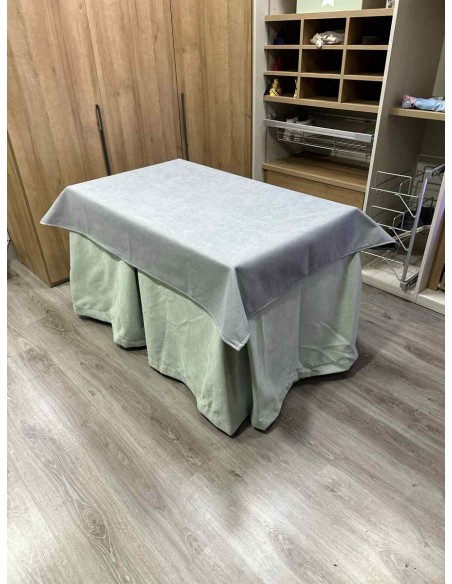 Conjunto Antimanchas Aterciopelada Triplegrueso color Verde Pastel con Tapete Liso Gris