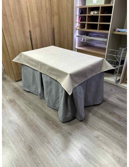 Conjunto Antimanchas Aterciopelada Triplegrueso color Gris con Tapete Liso Beige