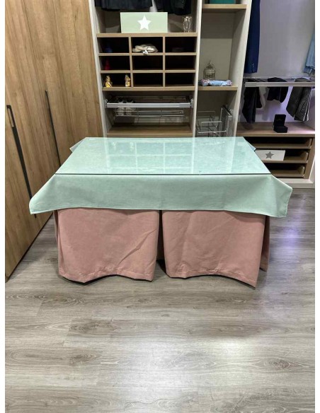 Ropa Antimanchas Aterciopelada Triplegrueso color Rosa con Tapete Liso Verde Pastel