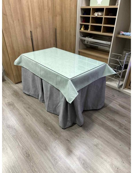 Ropa Antimanchas Aterciopelada Triplegrueso color Gris con Tapete Liso Verde Pastel