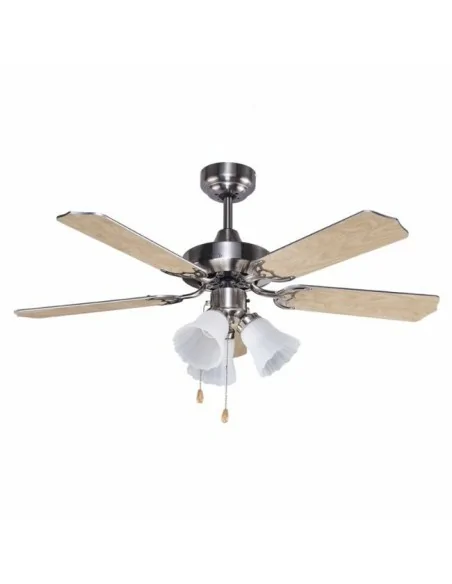 Ventilador de techo con tulipas aspas plata y madera - Garbin