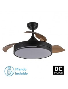 Lampara ventilador de techo con aspas ocultas DC en Negro y marrón con mando a distancia- Olimpia