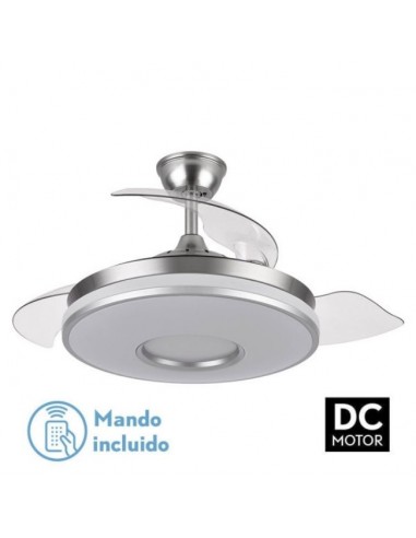 Lampara ventilador con aspas retractiles y mando a distancia en color Plateado - Dani Lampara ventilador con aspas retractiles y mando a distancia en color Plateado - Dani
