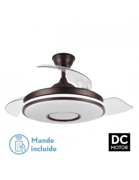 Lampara ventilador con aspas retractiles y mando a distancia en color marrón - Dani