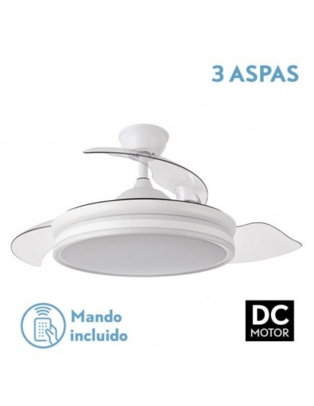 Ventilador de techo plegable con aspas transparentes DC y mando a distancia Blanco - Bayomo