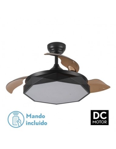 Ventilador de techo aspas plegables DC silencioso con mando a distancia en negro - Nashi