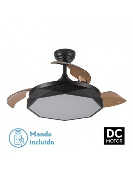 Ventilador de techo aspas plegables DC silencioso con mando a distancia en negro - Nashi
