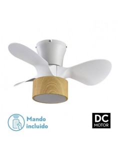 Ventilador de techo para habitaciones pequeñas con mando - Kos blanco y madera