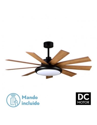 Ventilador techo negro grande de 9 aspas reversibles - Pireo aspas madera osucura