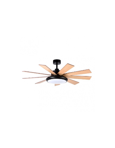 Ventilador techo negro grande de 9 aspas reversibles - Pireo aspas madera clara
