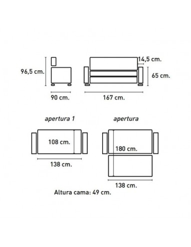 Medidas del sofa cama con brazos - IZAN