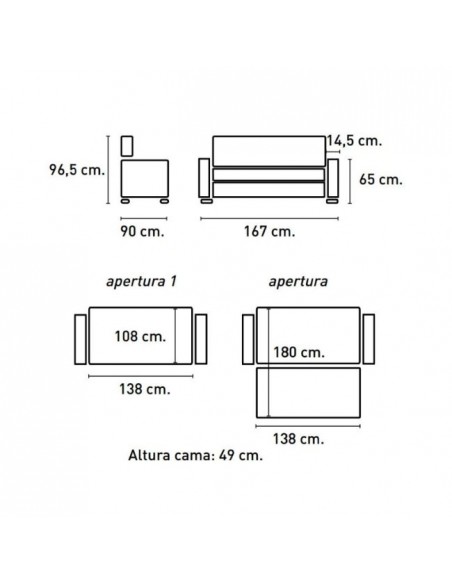 Medidas del sofa cama con brazos - IZAN