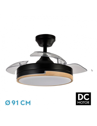 Ventilador de Techo Retráctil Negro-Haya - Olimpia Ventilador de Techo Retráctil Negro-Haya - Olimpia