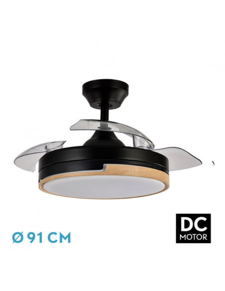 Ventilador de Techo Retráctil Negro-Haya - Olimpia Ventilador de Techo Retráctil Negro-Haya - Olimpia
