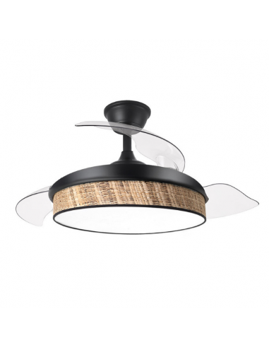 Ventilador de Techo de Aspas Ocultas Negro y Cañizo - Moda